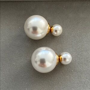 White Gold Plated Double Pearl Swarovski Earrings
